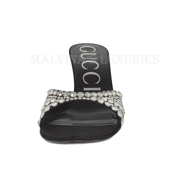 GUCCI SHOES GALACTICA CRYSTAL EMBELLISHED SATIN MULES SANDALS sz 36.5 6.5 - Picture 9 of 15